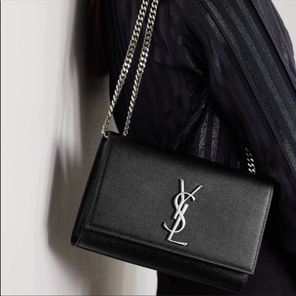 Yves Saint Laurent Handbags - Saint Laurent YSL Small Kate chain bag in black grain de poudre textured leather